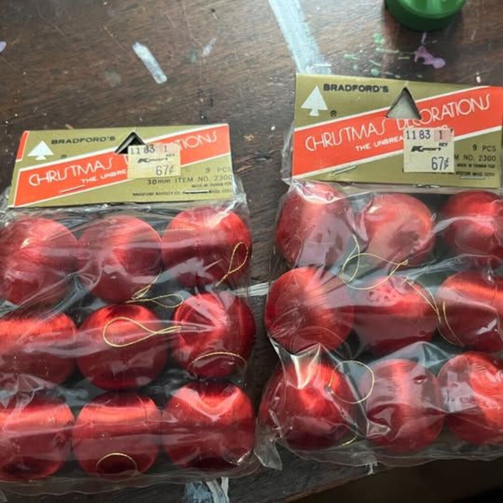 Vintage Bradford's Red Satin Silk Christmas Ornaments - 2 Packs of 9